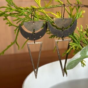 Moon Phase Triangle Antique Brass Bohemian Statement Earrings